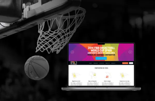 A computer screen displaying the Basketball World Cup video creation app.