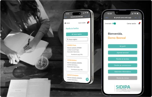 Two smartphones displaying different screens in the SIDIPA app developed by BeeReal.